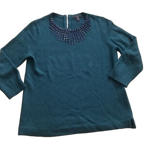 J Crew Womens S Jeweled Starburst Sweater Green Embellished Wool Rabbit Hair